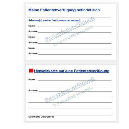 Plasikkarten, Scheckkarten, Visitenkarte, Notfallkarte, Vereinskarte, Clubkarte, Ausweis, Berechtigungskarte, Patientenverfügungskarte, Organspendekarte Infokarten 85mmx52mm (Talentetausch Kärnten)