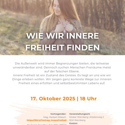 Gesundheit, Vortrag, Mentale Gesundheit, Spiritualität, Freiheit, Frieden Kostenloser Vortrag: WIE WIR INNERE FREIHEIT FINDE (Talentetausch Kärnten)